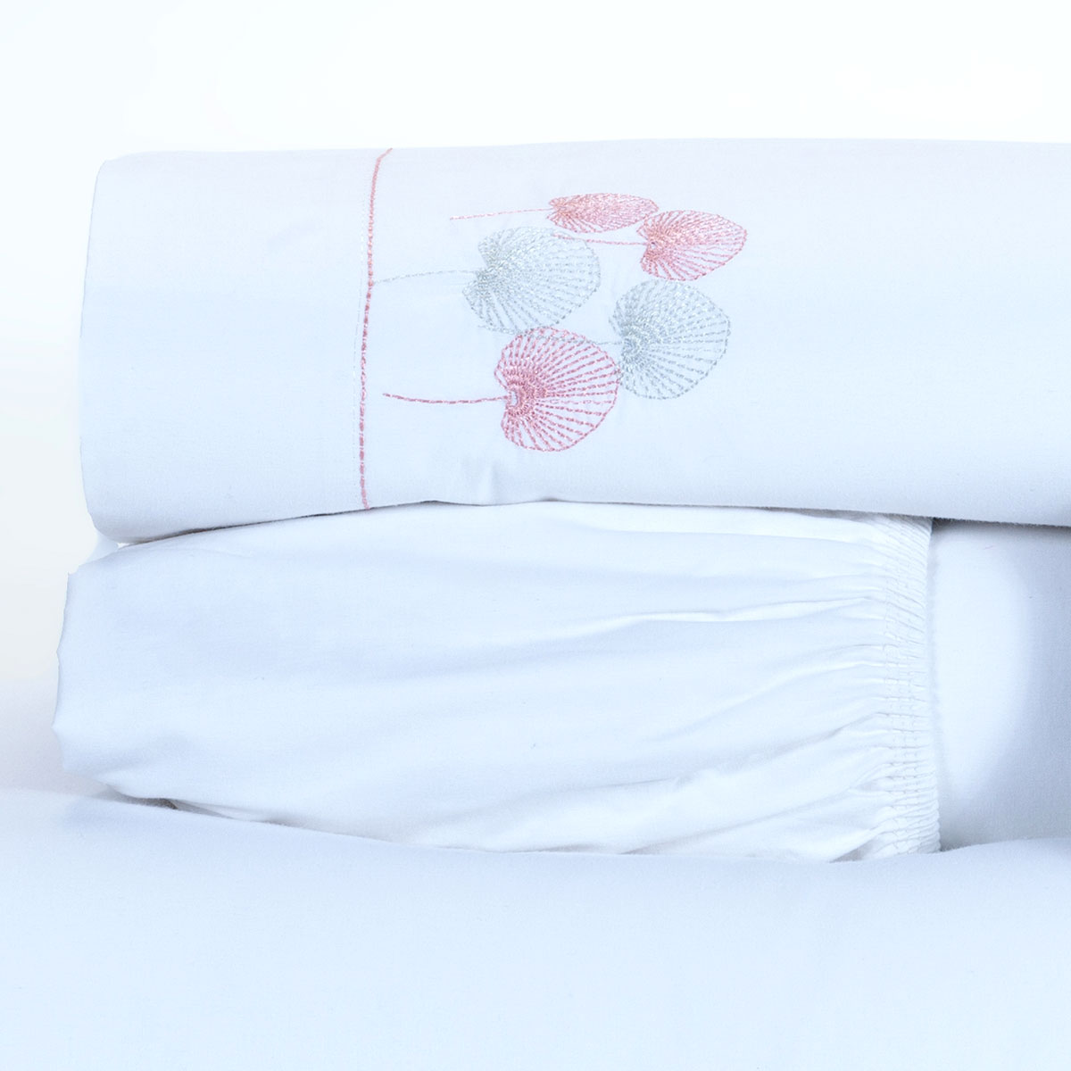 Jogo Cama Natureza Casal Padrão Branco / Rosa Micro Percal Peletizado 200 Fios 4 Peças