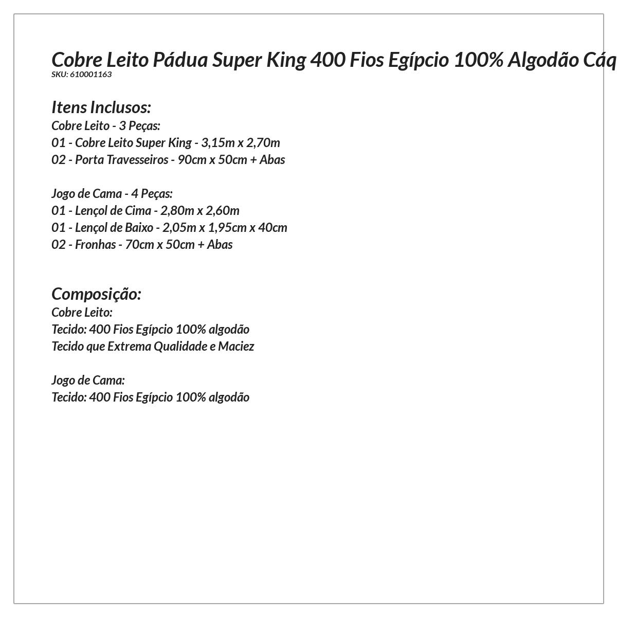 Jogo Cobre Leito Cáqui Super King 400 Fios Egípcio 100% Algodão + Jogo de Cama - 7 Peças