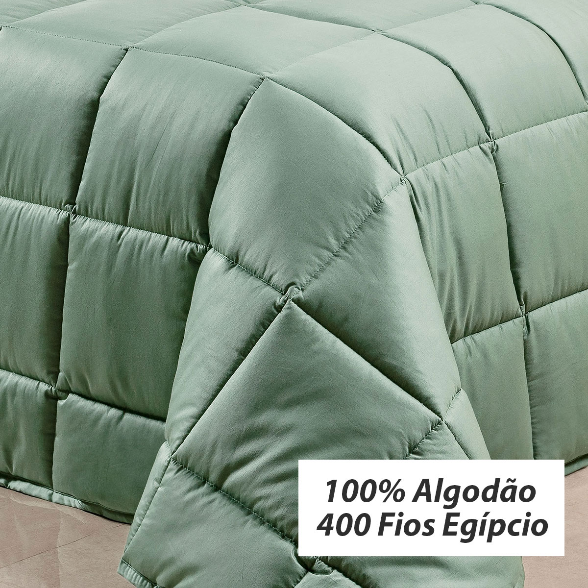 Jogo Edredom Dupla Face Super King Verde 400 Fios Egípcio 100% Algodão 3 Peças
