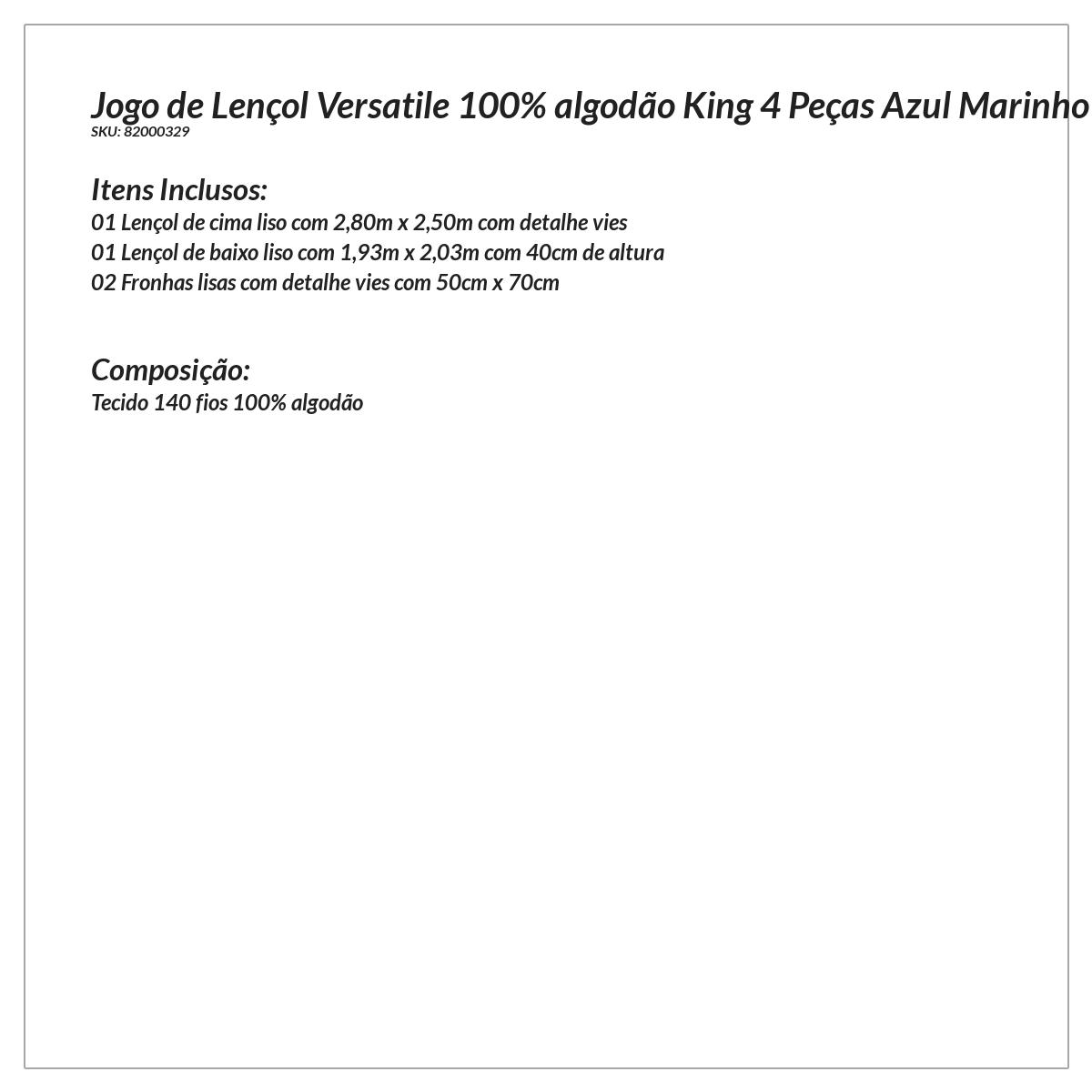 Jogo Lençol King 100% Algodão 4 Peças Branco com Detalhes Azul Marinho
