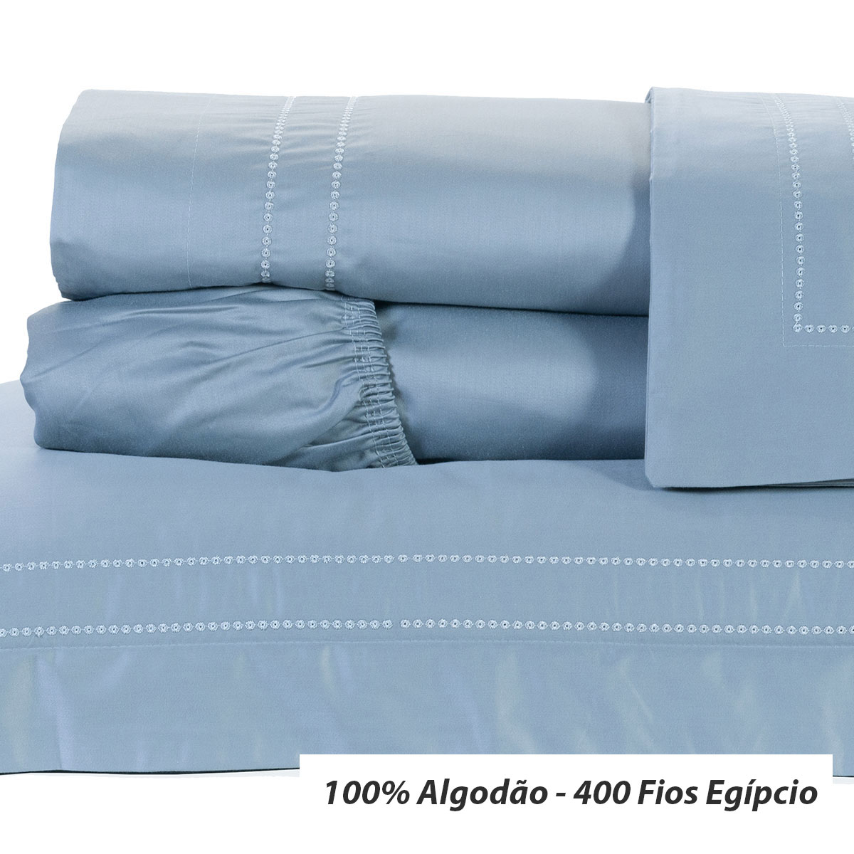 Jogo Lençol Solteiro 400 Fios Egípcio Cinza 100% Algodão 3 Peças