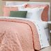 Jogo de Cama 100% Algodão Queen Size Branco / Salmão 200 Fios 4 Peças