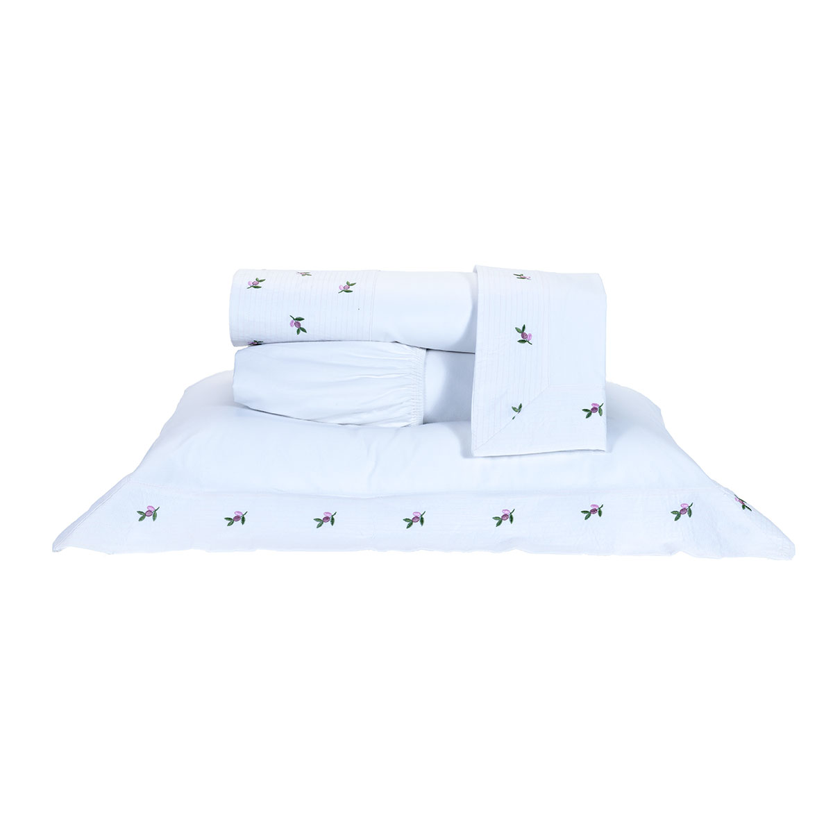 Jogo de Cama Bordado Casal Padrão Branco 200 Fios 100% Algodão 4 Peças