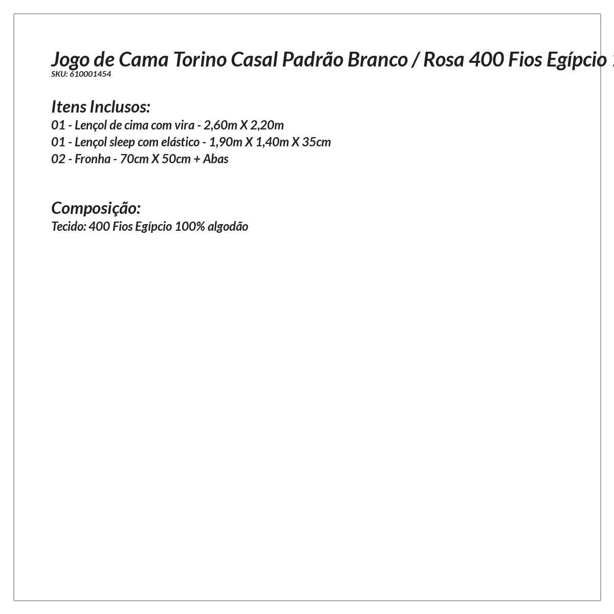 Jogo de Cama Bordado Casal Padrão Branco / Rosa 400 Fios Egípcio 100% Algodão 4 Peças