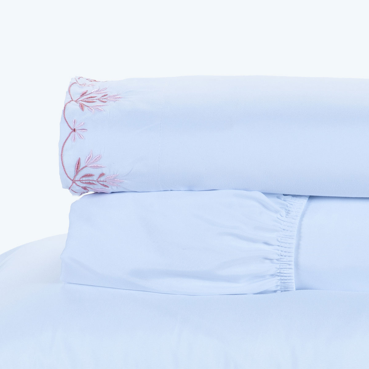 Jogo de Cama Bordado King Size Branco / Rosa 100% Algodão 200 Fios 4 Peças