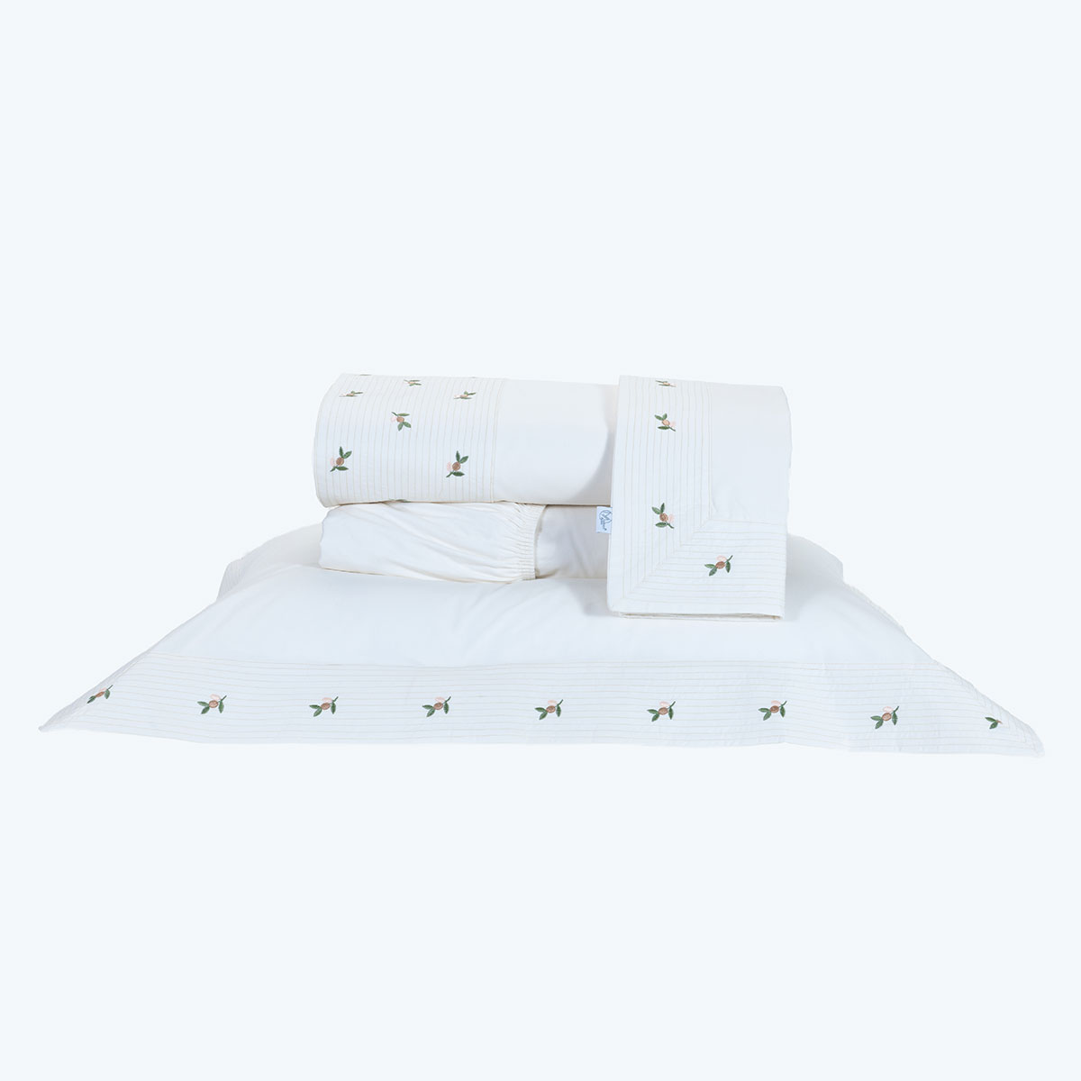 Jogo de Cama Bordado King Size Palha 200 Fios 100% Algodão 4 Peças