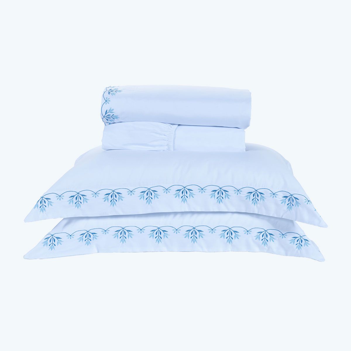 Jogo de Cama Branco / Azul Solteiro 100% Algodão 200 Fios 3 Peças