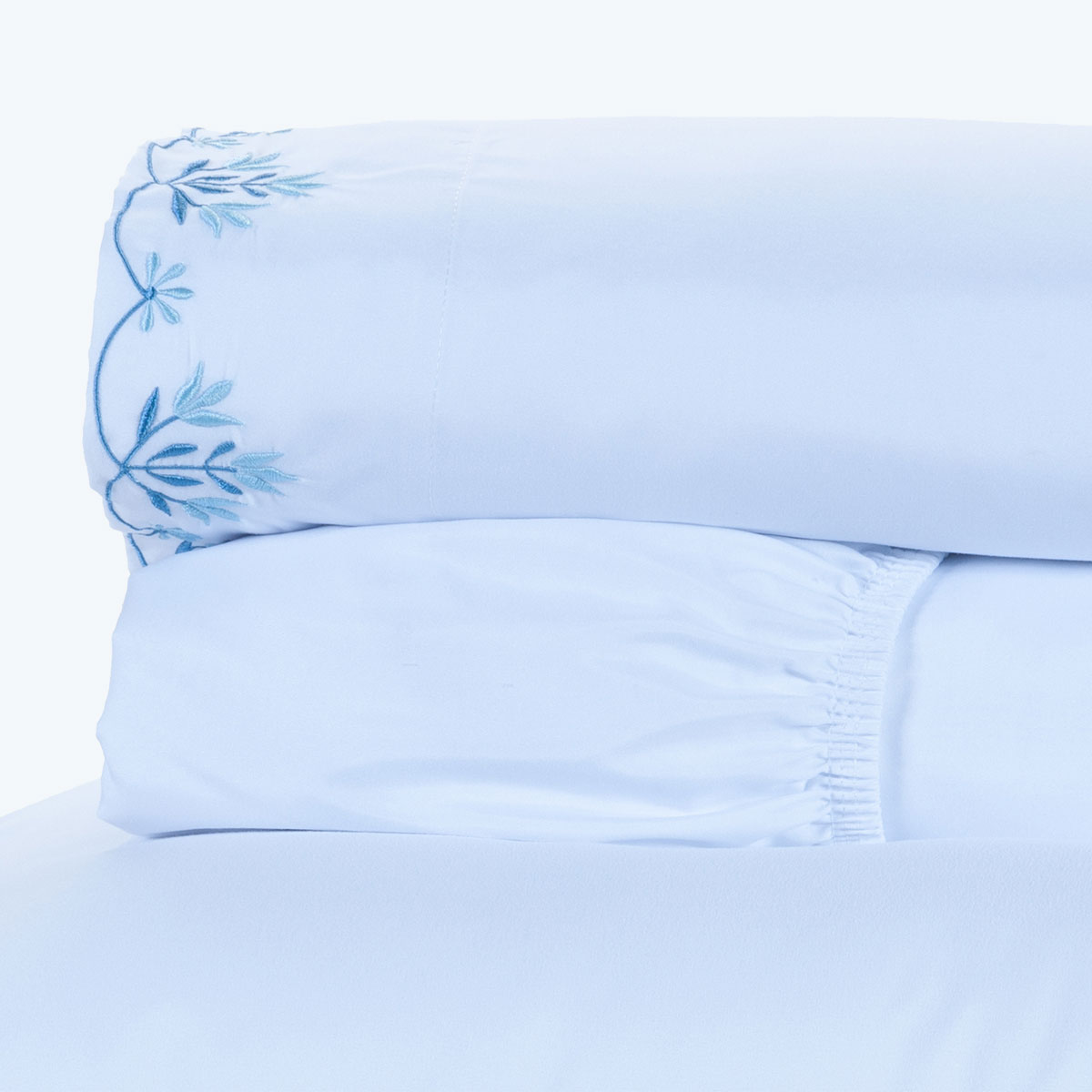 Jogo de Cama Branco / Azul Solteiro 100% Algodão 200 Fios 3 Peças