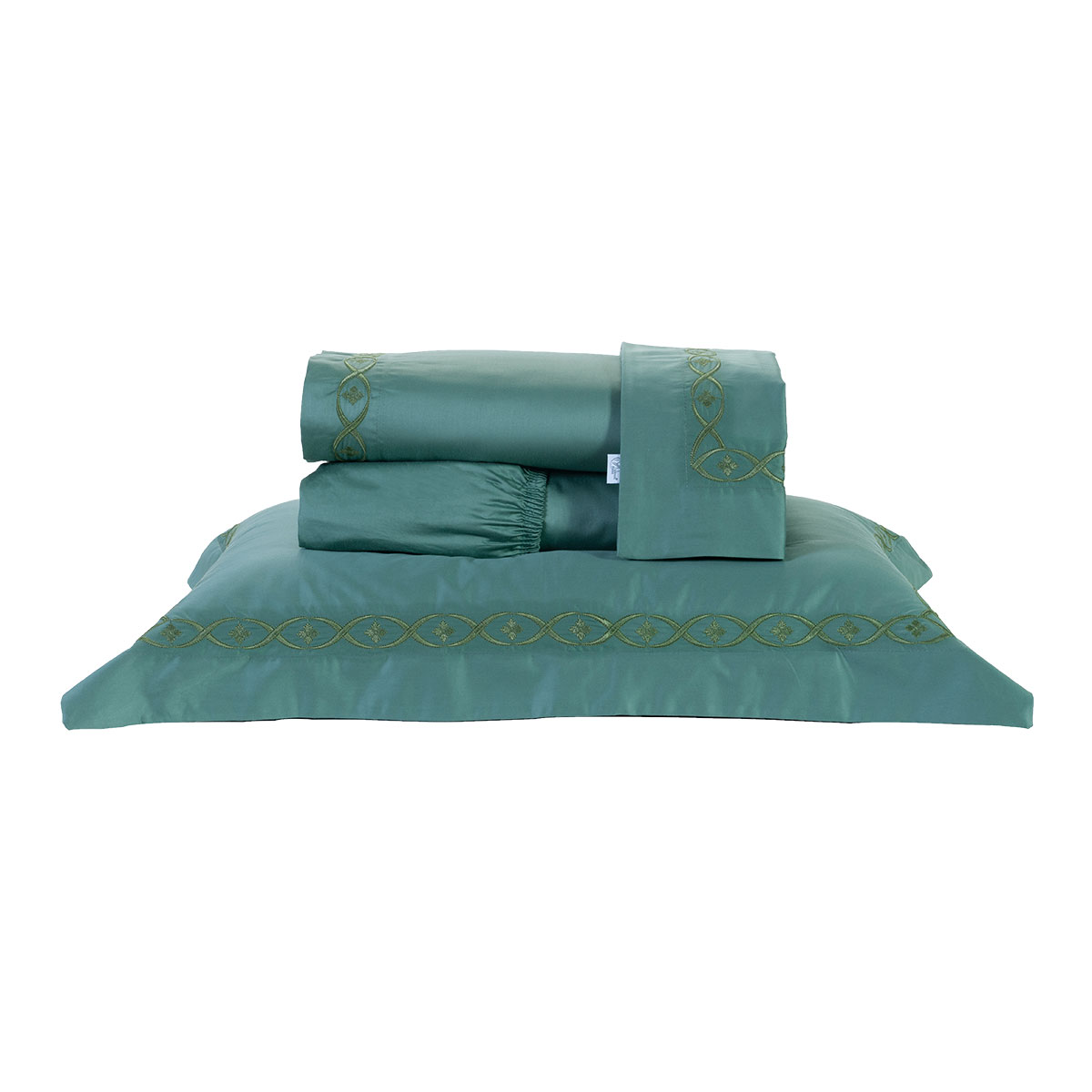 Jogo de Cama Casal Padrão 400 Fios Egípcio 100% Algodão Verde 4 Peças