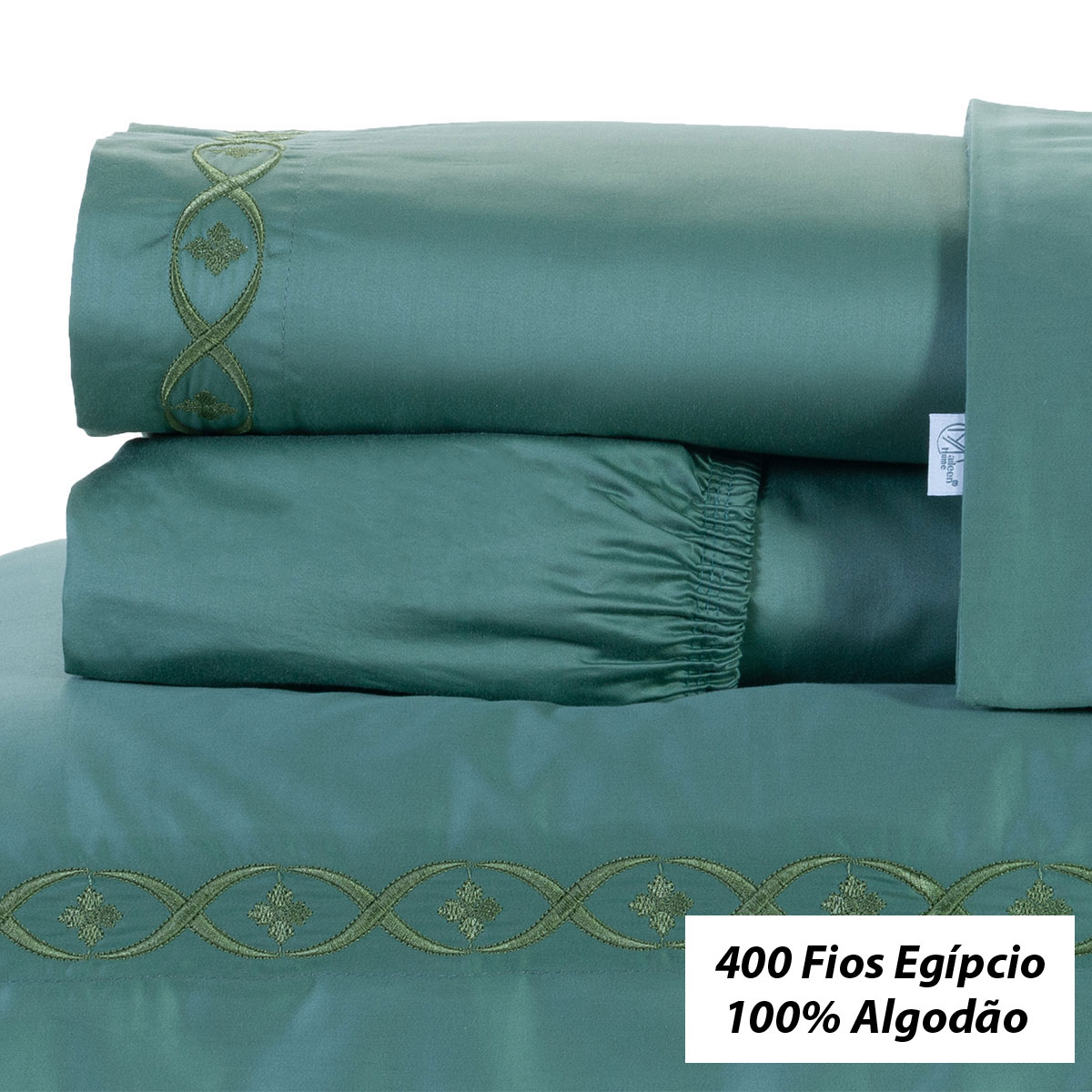 Jogo de Cama Casal Padrão 400 Fios Egípcio 100% Algodão Verde 4 Peças