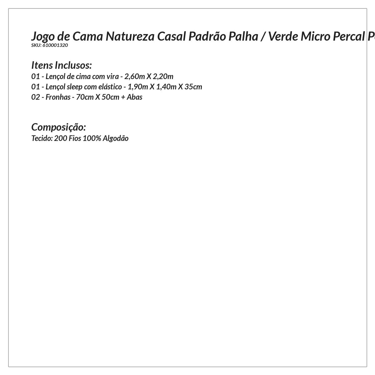 Jogo de Cama Casal Padrão Palha / Verde Micro Percal Peletizado 200 Fios 4 Peças