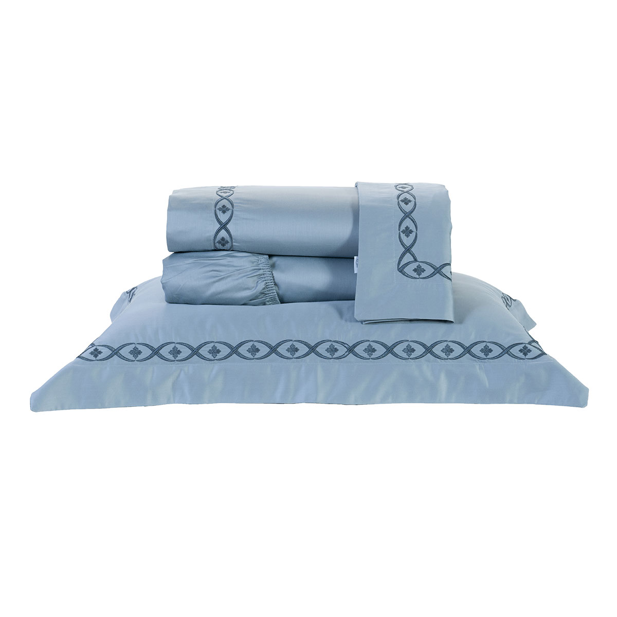 Jogo de Cama Cinza King Bordado 100% Algodão 400 Fios Egípcio 4 Peças
