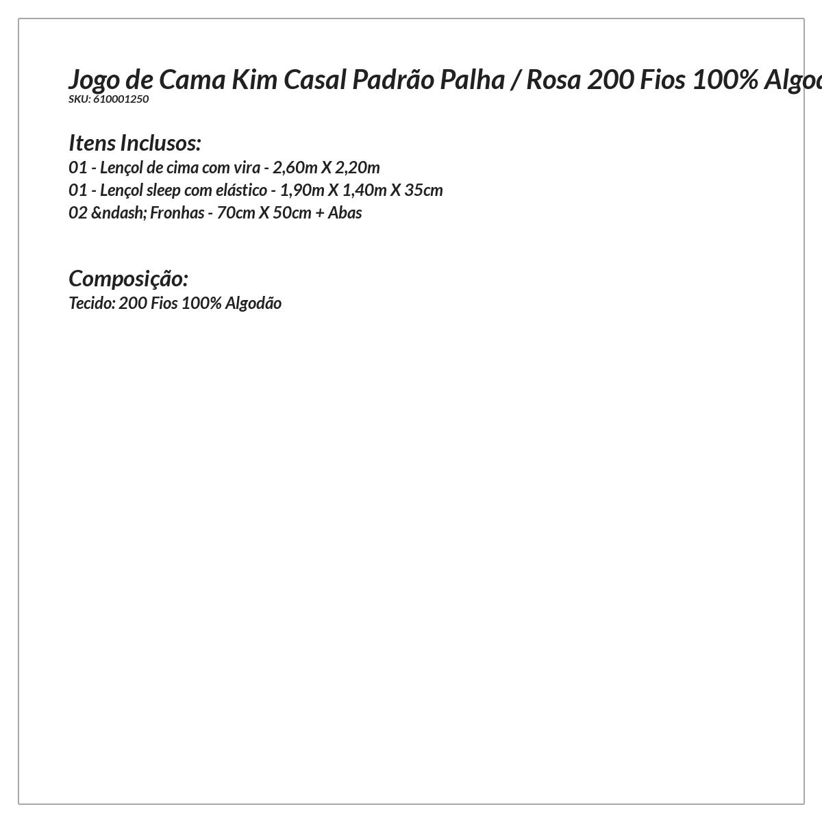 Jogo de Cama Clássico Casal Padrão Palha / Rosa 200 Fios 100% Algodão 4 Peças