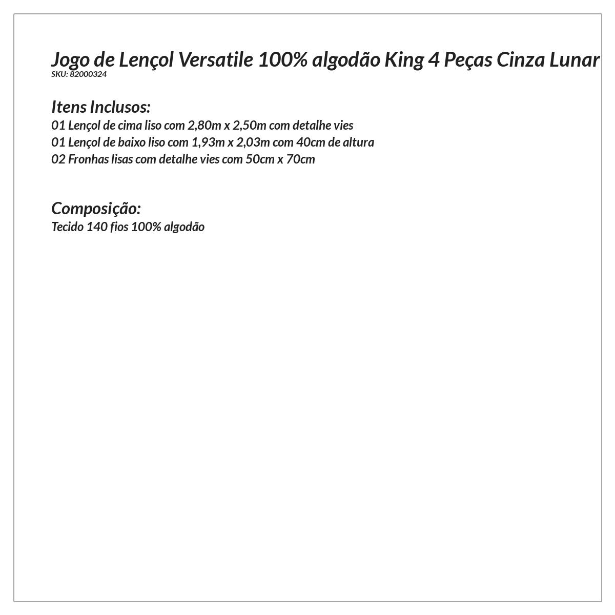 Jogo de Cama King 100% Algodão Branco com Detalhes Cinza 4 Peças