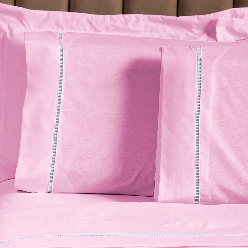 Jogo de Cama King Ponto Palito Rosa 3 Peças Liso 160 Fios