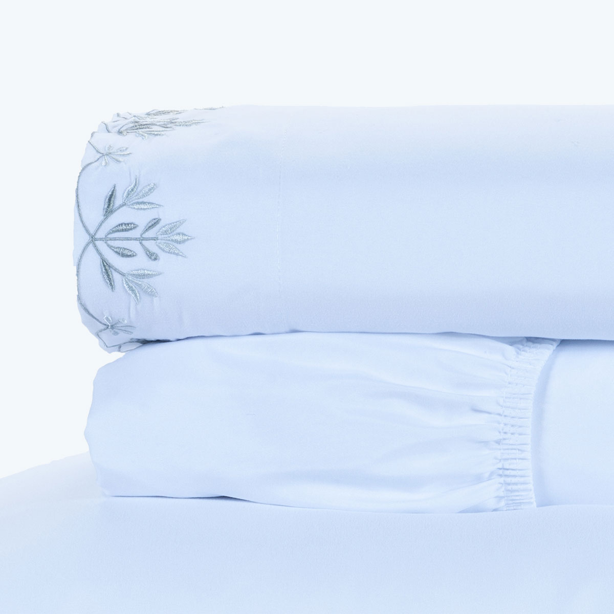 Jogo de Cama King Size Bordado Branco / Prata 100% Algodão 200 Fios 4 Peças