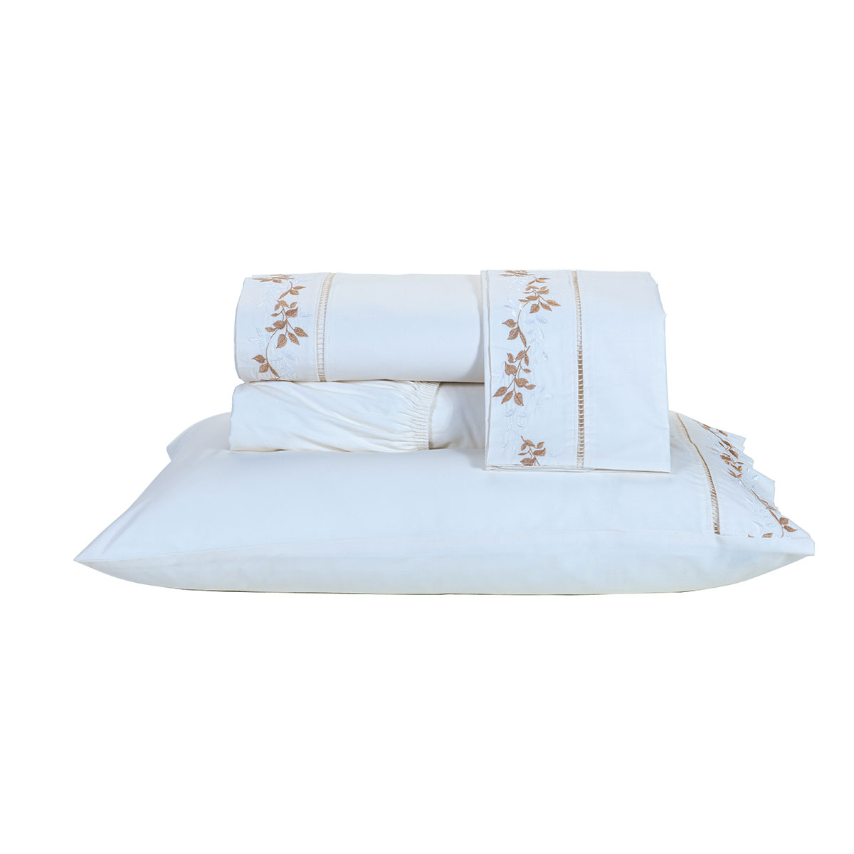 Jogo de Cama King Size Palha 100% Algodão 200 Fios 4 Peças