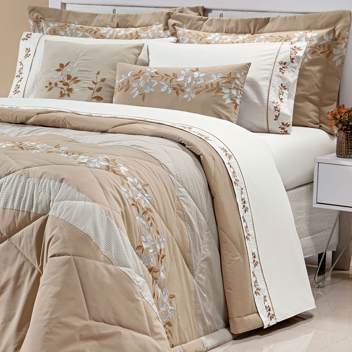 Jogo de Cama King Size Palha 100% Algodão 200 Fios 4 Peças
