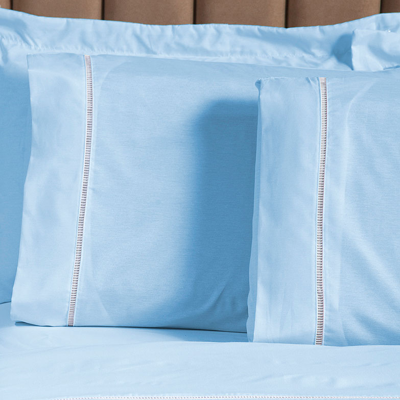 Jogo de Cama Ponto Palito Azul Solteiro 2 Peças Liso 160 Fios