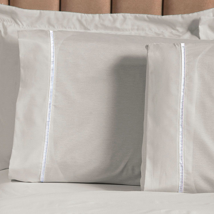 Jogo de Cama Ponto Palito Cinza Queen Size 3 Peças Liso 160 Fios