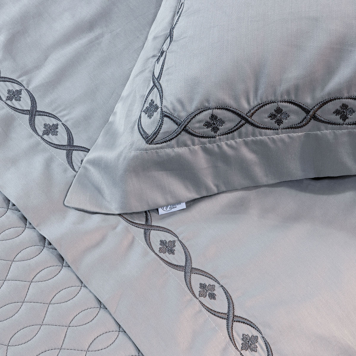Jogo de Cama Queen 400 Fios Egípcio Cinza 100% Algodão Bordado 4 Peças