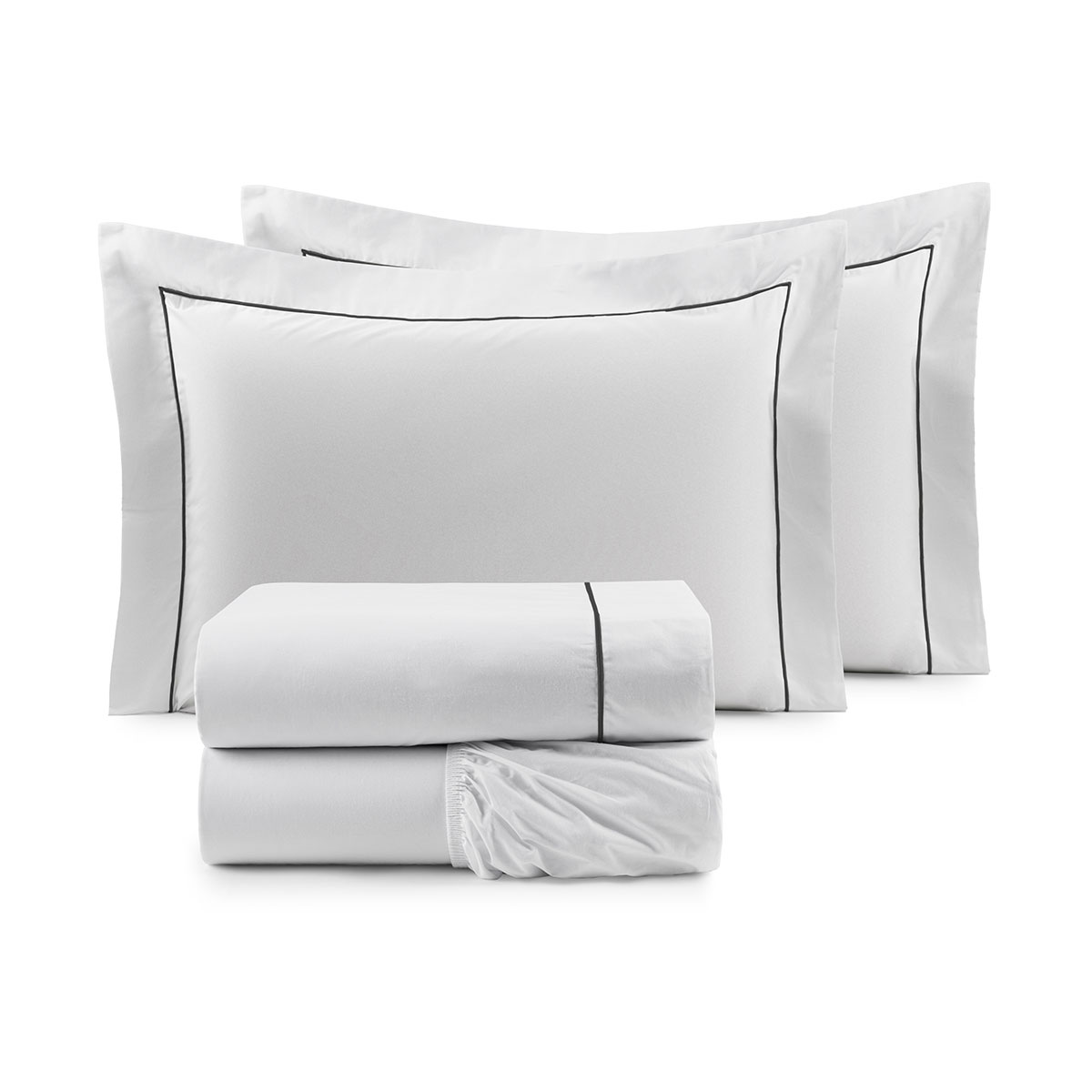 Jogo de Cama Queen Algodão 200 Fios 4 Peças Branco com Detalhe em Preto