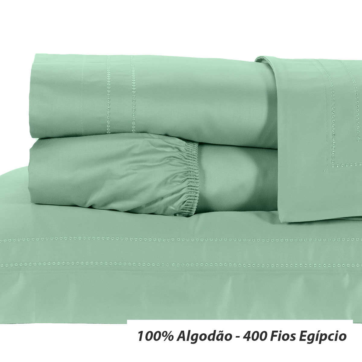 Jogo de Cama Queen Size Verde 400 Fios Egípcio 100% Algodão 4 Peças