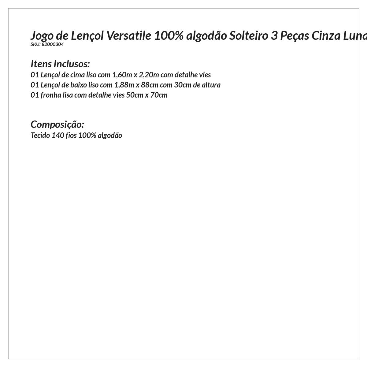 Jogo de Cama Solteiro 100% Algodão Branco com Detalhes em Cinza 3 Peças