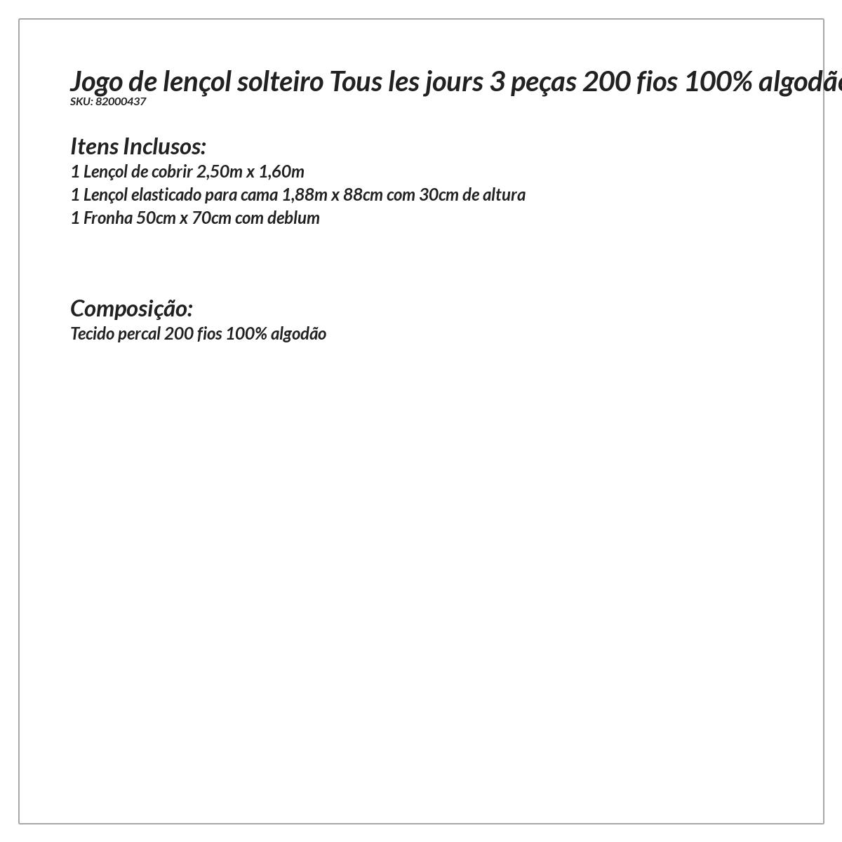 Jogo de Cama Solteiro Cáqui 3 Peças 200 Fios 100% Algodão
