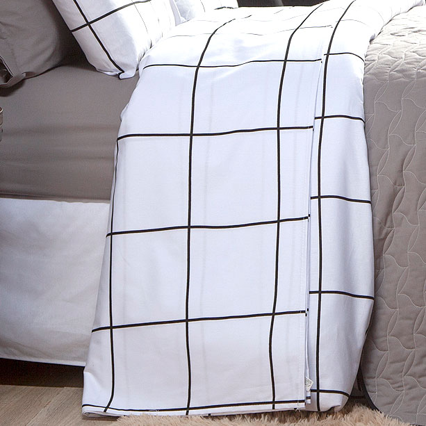 Jogo de Cama Solteiro Estampado Grid Branco 3 Peças 100% Algodão 200 Fios