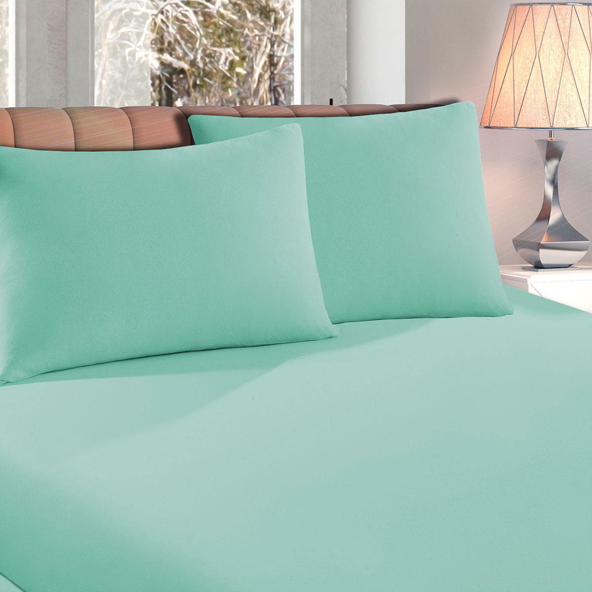 Jogo de Cama Verde Solteiro de Malha 2 Peças 1,88m x 88cm x 30cm Liso Verde