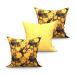 Jogo de Capa de Almofada Grande Decorativa Amarela Floral e Lisa 60cm x 60cm 3 Unidades com zíper