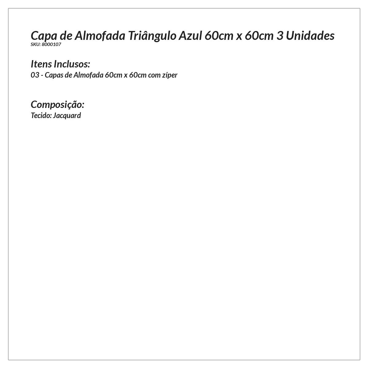 Jogo de Capa de Almofada Grande Decorativa Azul Geométrica 60cm x 60cm 3 Unidades com zíper