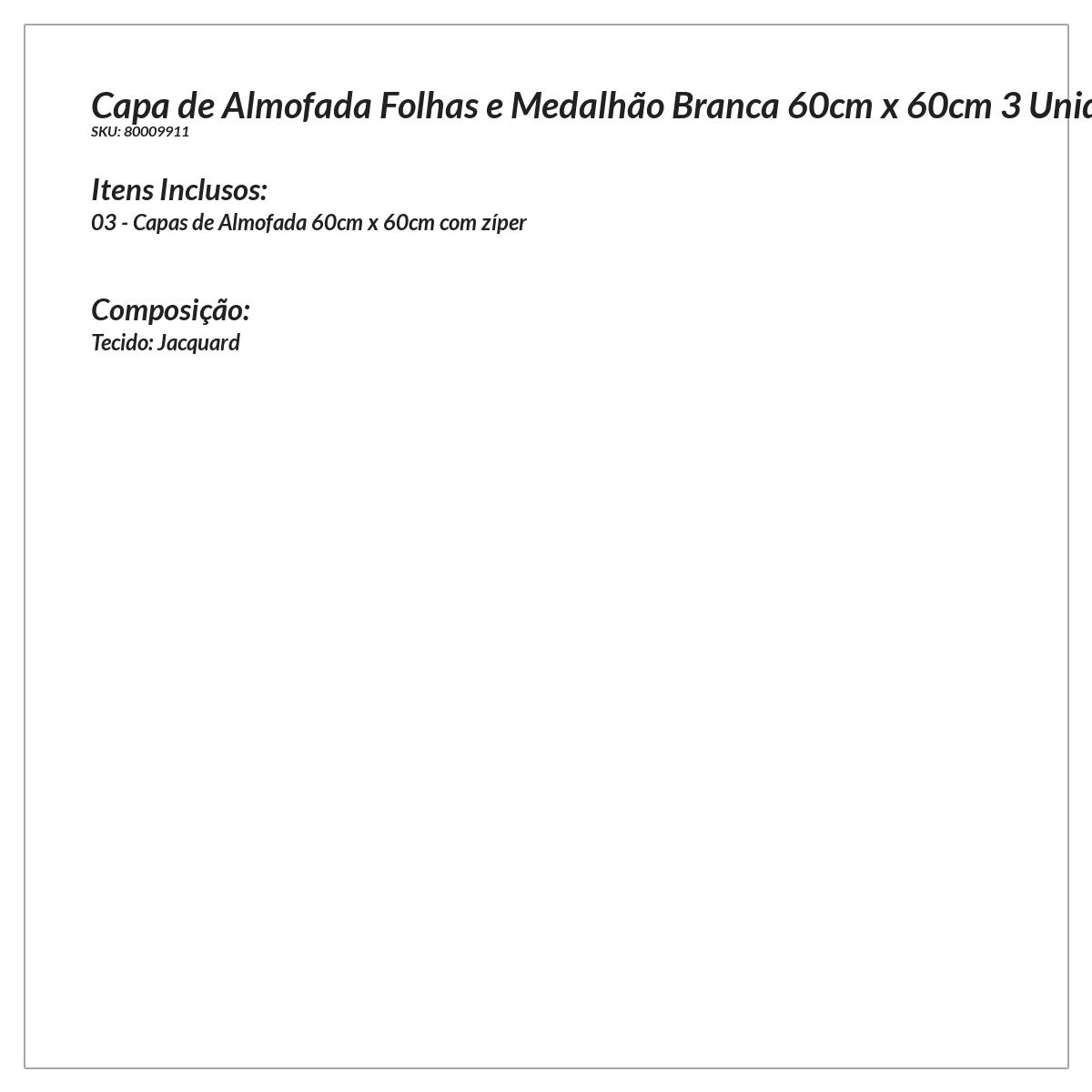 Jogo de Capa de Almofada Grande Decorativa Costela de Adão 60cm x 60cm 3 Unidades com zíper