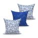 Jogo de Capa de Almofada Grande Decorativa Geométrica Azul e lisa 60cm x 60cm 3 Unidades com zíper