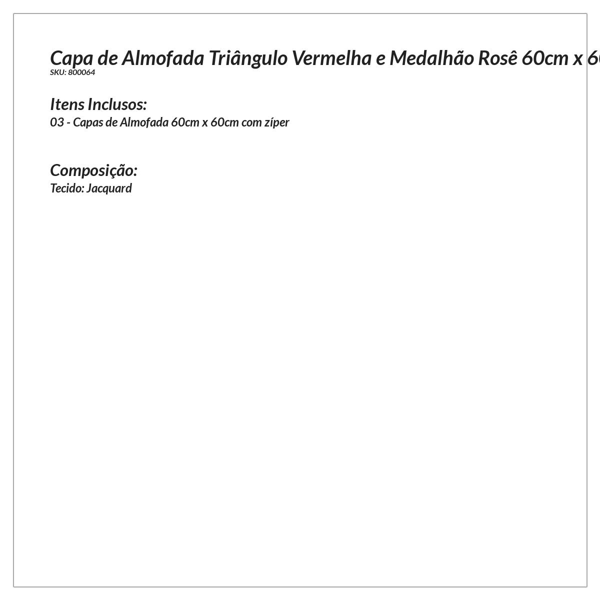 Jogo de Capa de Almofada Grande Decorativa Vermelha geométrica e Rosê 60cm x 60cm 3 Unidades com zíper