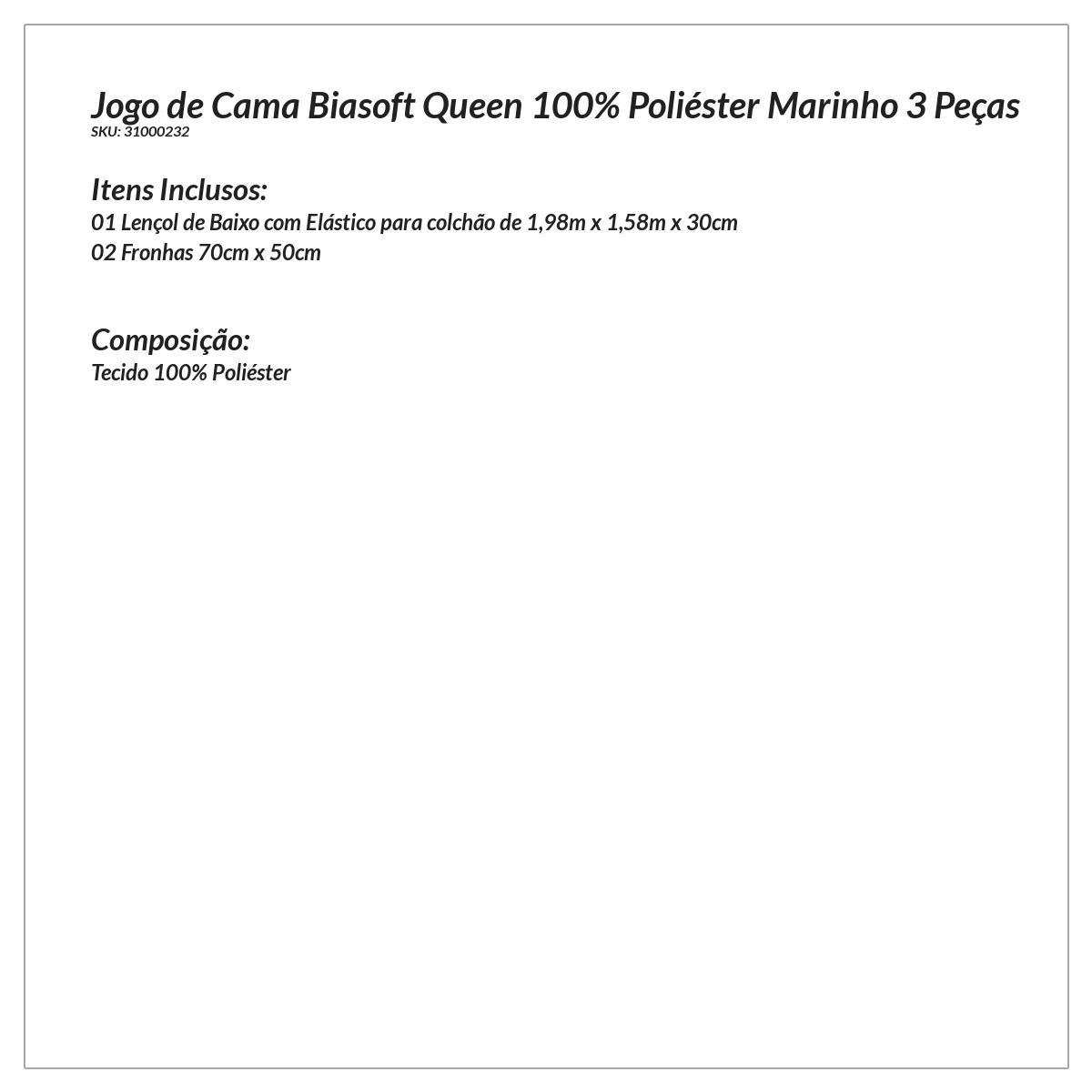 Jogo de Lençol Azul Marinho Queen Size Liso Clássico 3 Peças