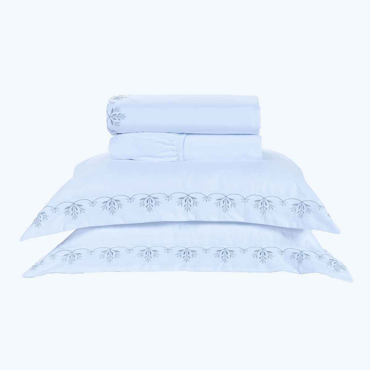 Jogo de Lençol Para Cama Queen Size Branco / Prata 100% Algodão 200 Fios 4 Peças