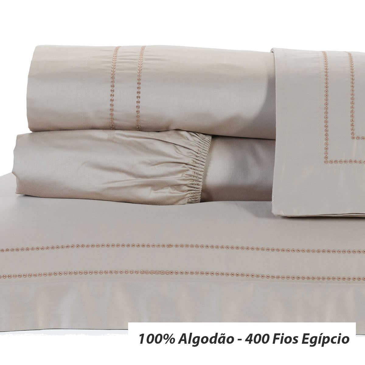 Jogo de Lençol Queen Size Cáqui 400 Fios Egípcio 100% Algodão 4 Peças
