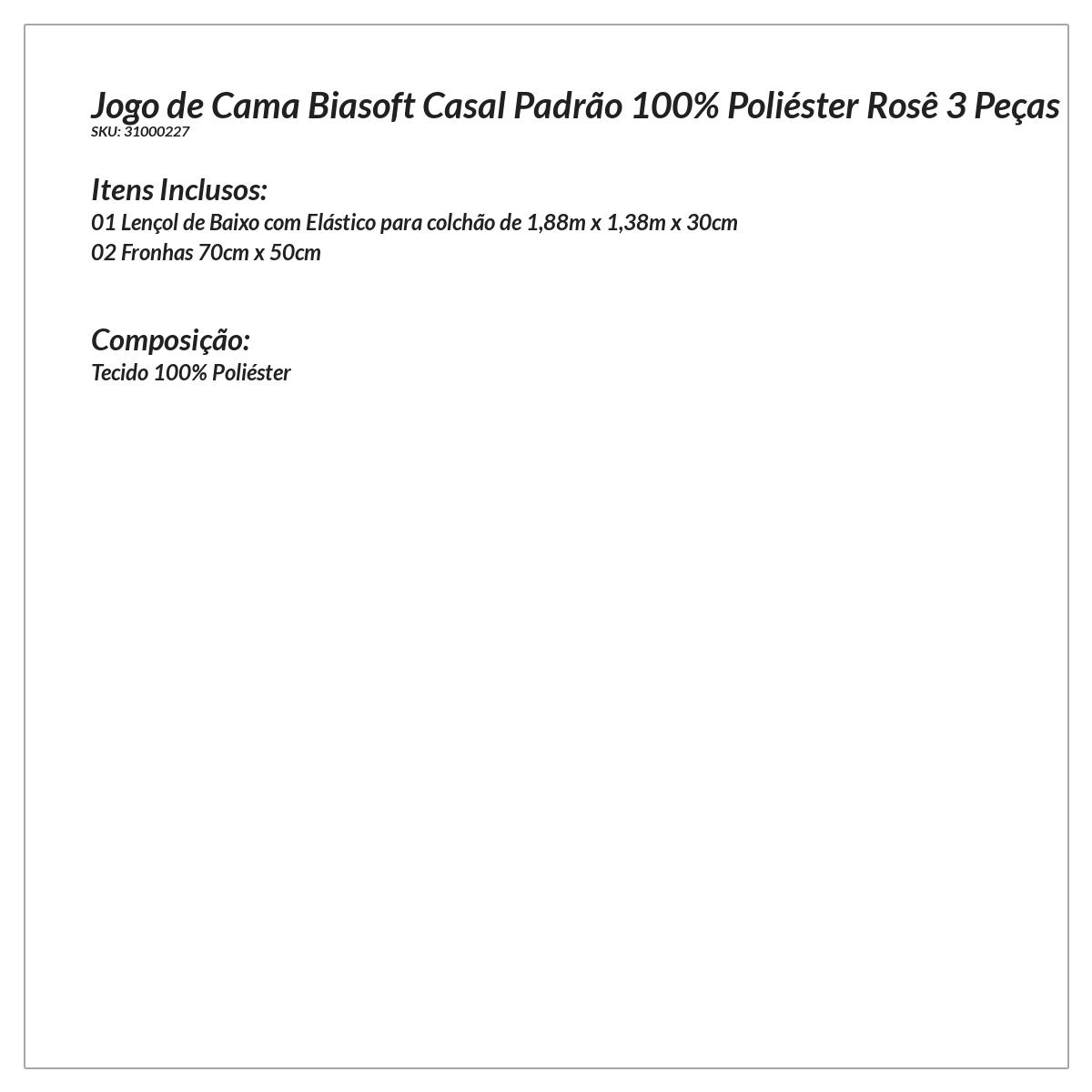 Jogo de Lençol Rosê Liso Clássico Casal Padrão 100% Poliéster Rosê 3 Peças