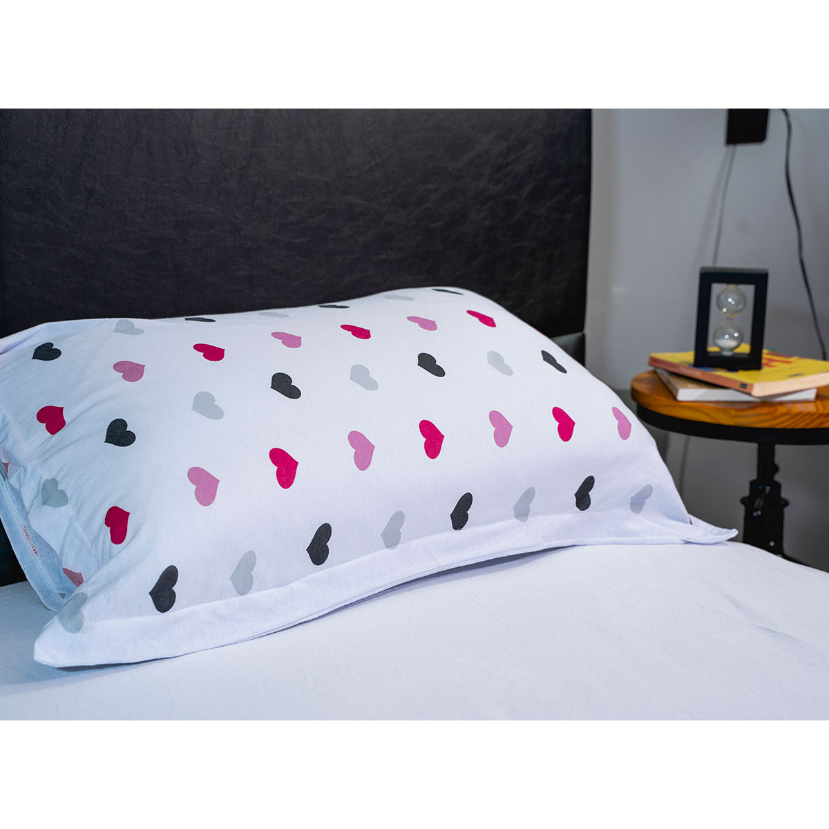 Jogo de Lençol Solteiro Estampado Coração de Malha 2 Peças 1,88m x 88cm x 30cm