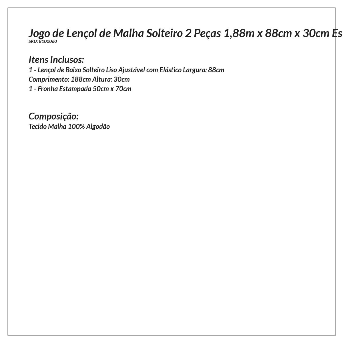 Jogo de Lençol Solteiro Estampado Coração de Malha 2 Peças 1,88m x 88cm x 30cm