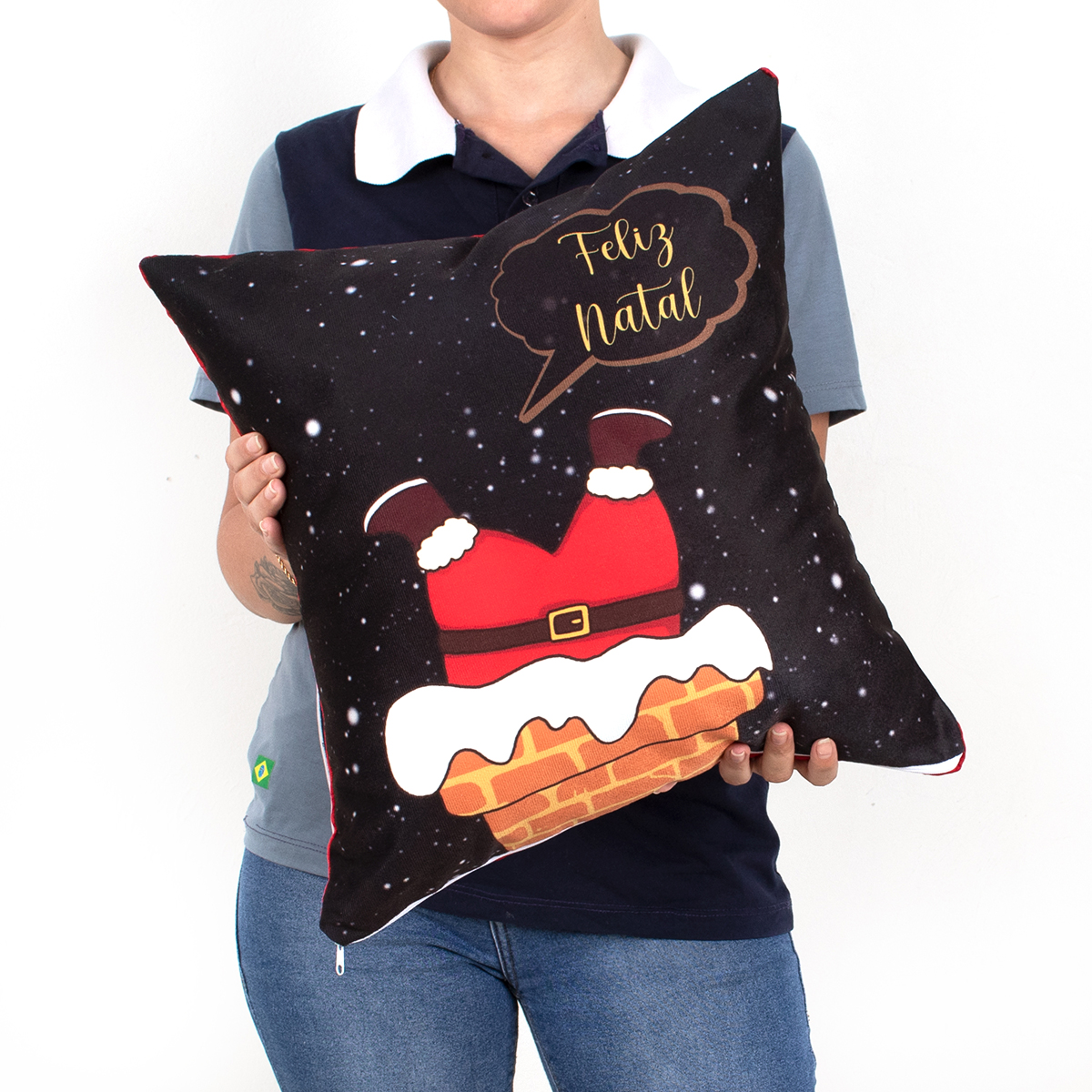 Kit Almofada Estampada Natal Decorativa Tecido Suede 3 Unidades 40cm x 40cm com Refil