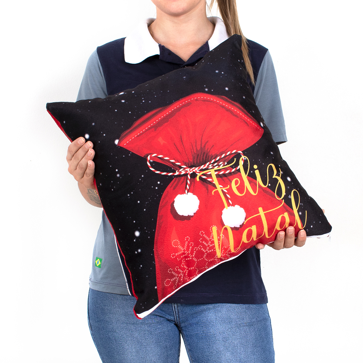 Kit Almofada Tema de Natal Decorativa Tecido Suede 3 Unidades 40cm x 40cm com Refil