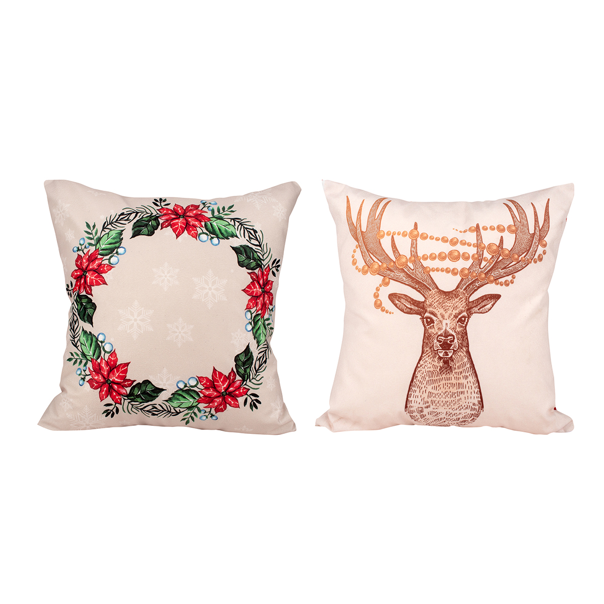 Kit Almofada para Natal Estampada de Suede 40cm x 40cm - 2 Unidades com Refil