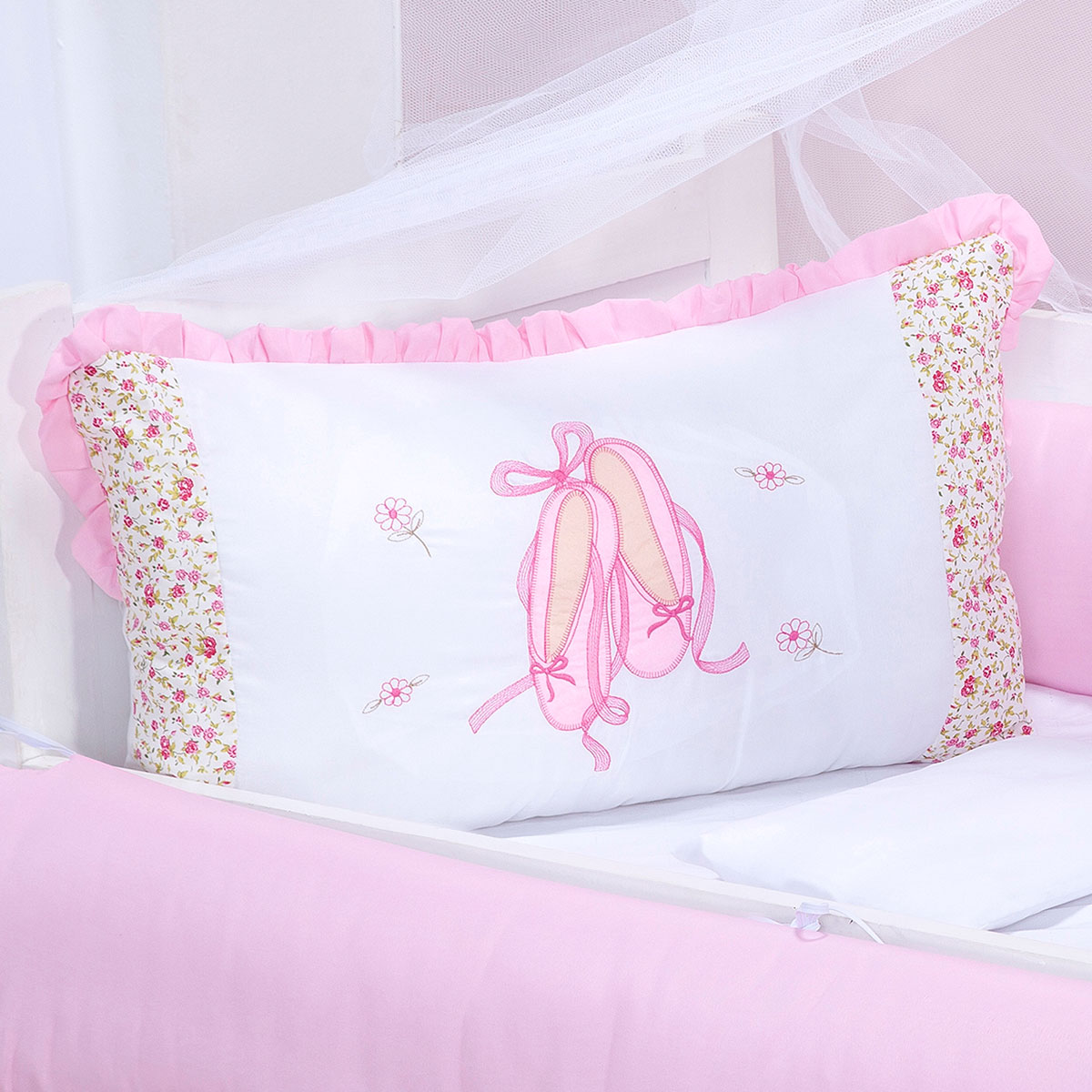 Kit Berço Menina Rosa Balé Americano 100% Algodão 10 Peças