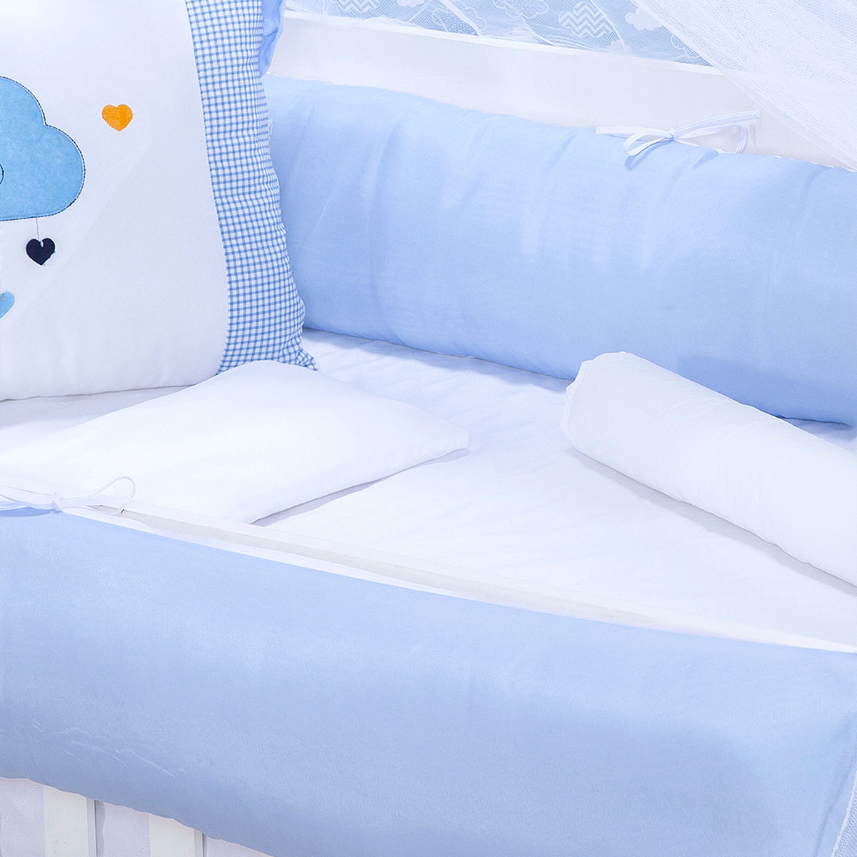 Kit Berço Zany Amorzinho Azul 9 Peças Padrão Americano Azul
