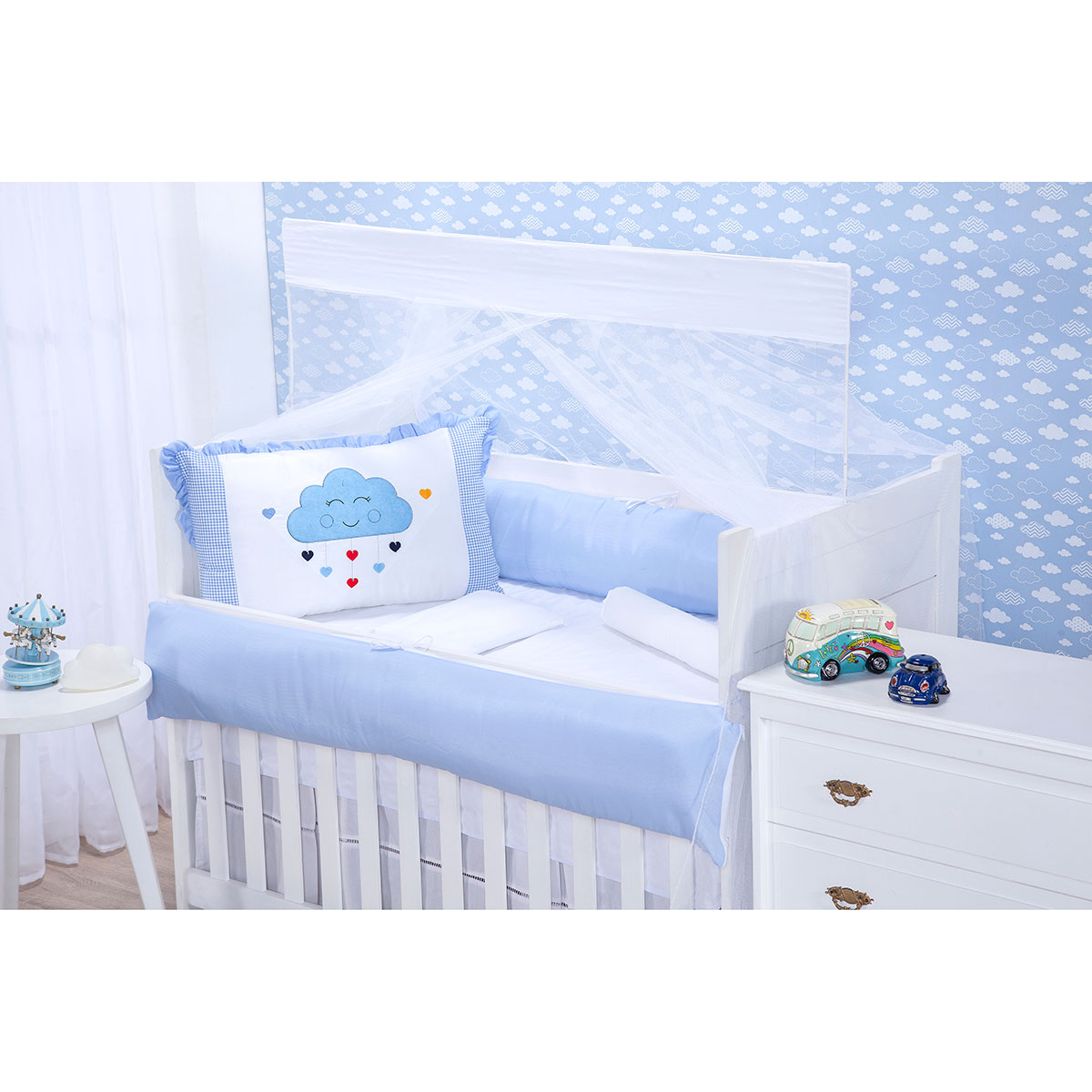 Kit Berço Zany Amorzinho Azul 9 Peças Padrão Americano Azul