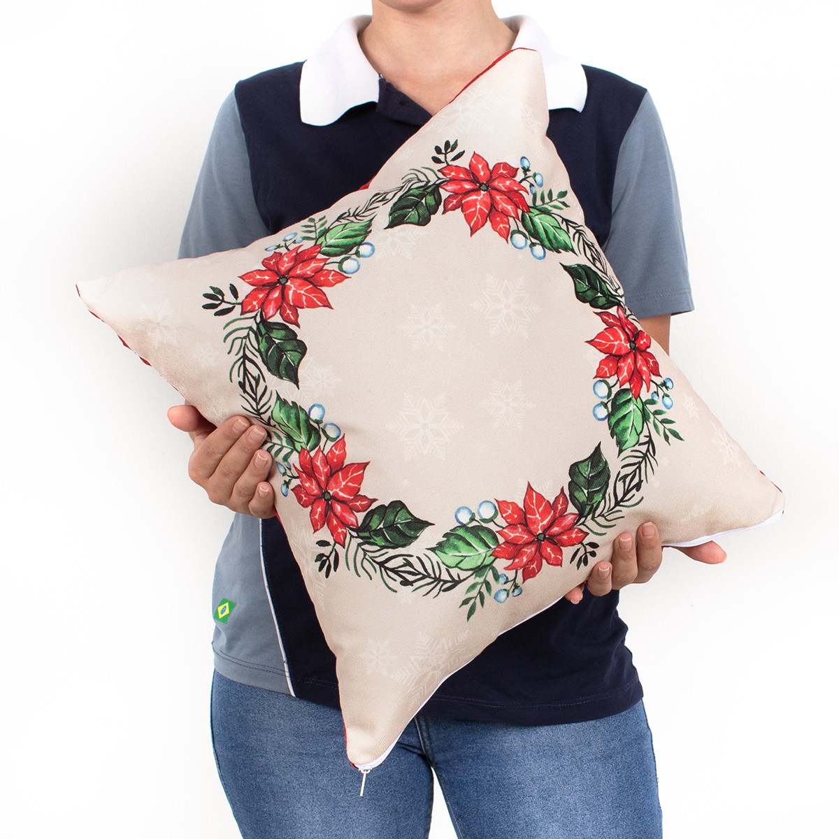 Kit Capa Almofada Decorativa Natal Estampada Tecido Suede 40cm x 40cm com zíper