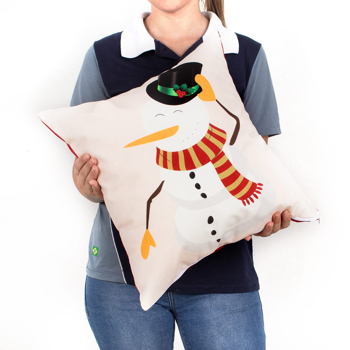 Kit Capa Almofada Decorativa Natal Estampada Tecido Suede 40cm x 40cm com zíper